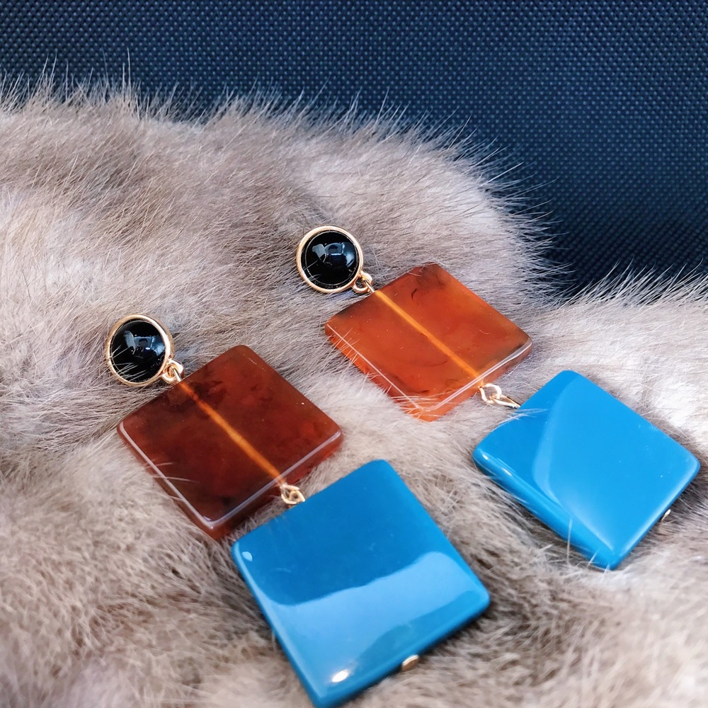 Mod square, teal and amber acrylic
